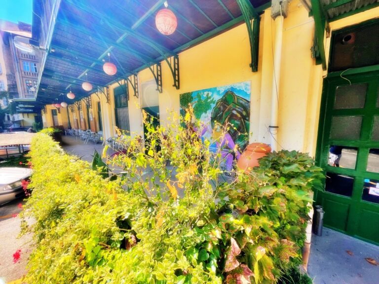 terrace with tables and plants