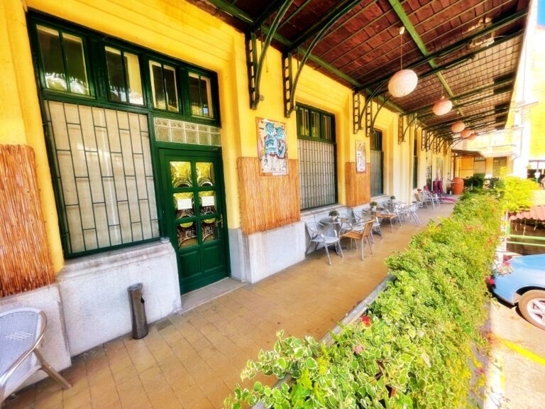 terrace with tables and plants