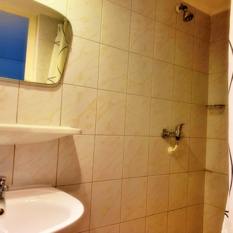 Contemporary bathroom with modern features.