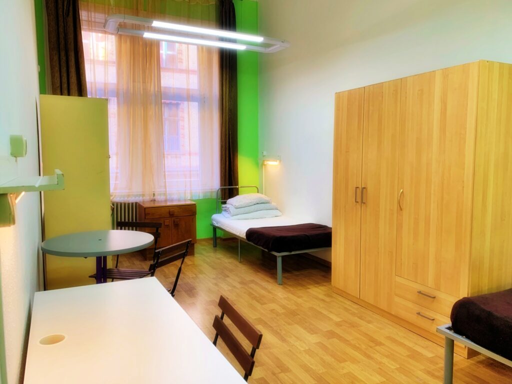Modern bedroom setup in a flat.