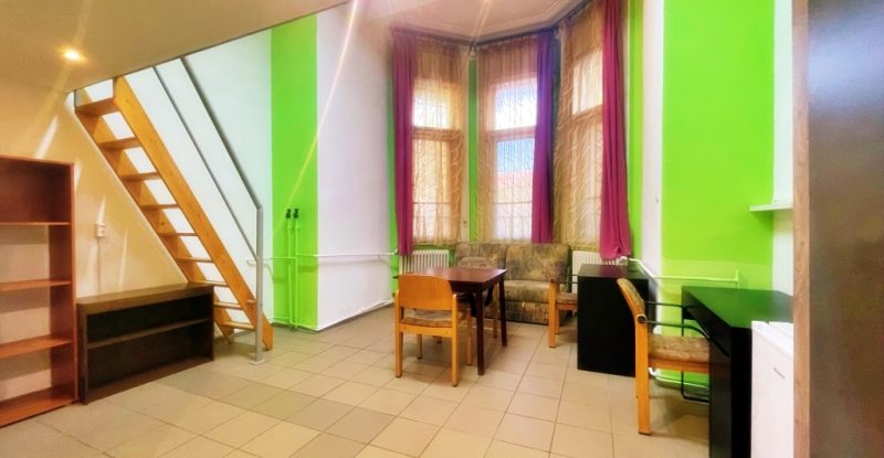 Colourful dining area and staircase