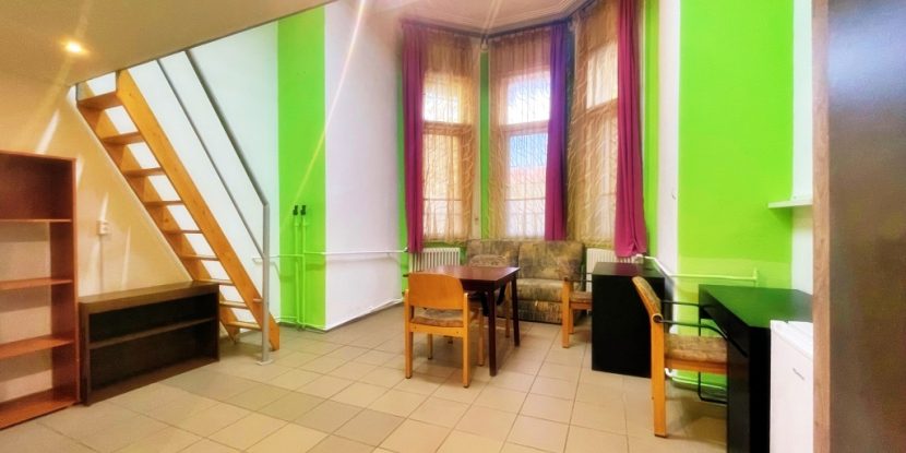 Colourful dining area and staircase